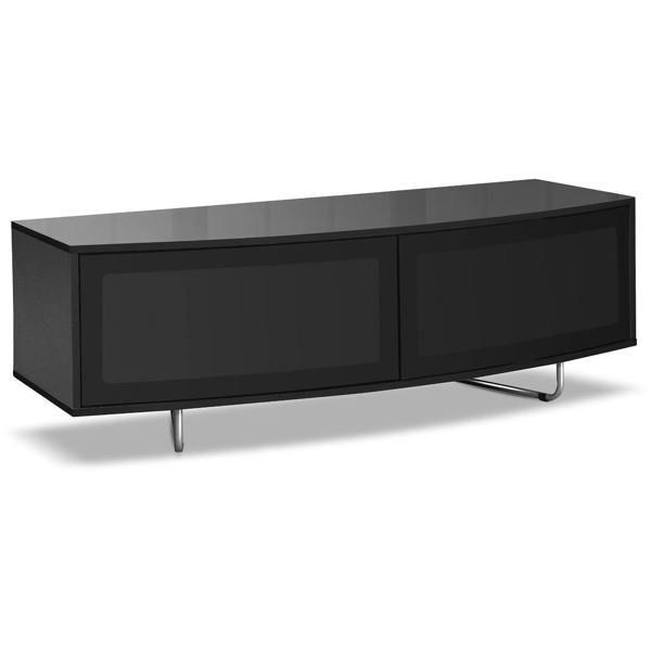 Homeology Caru Gloss Black Beam-Thru Remote Friendly Super-Contemporary"D" Shape Design 32"-65" LED/OLED/LCD TV Cabinet
