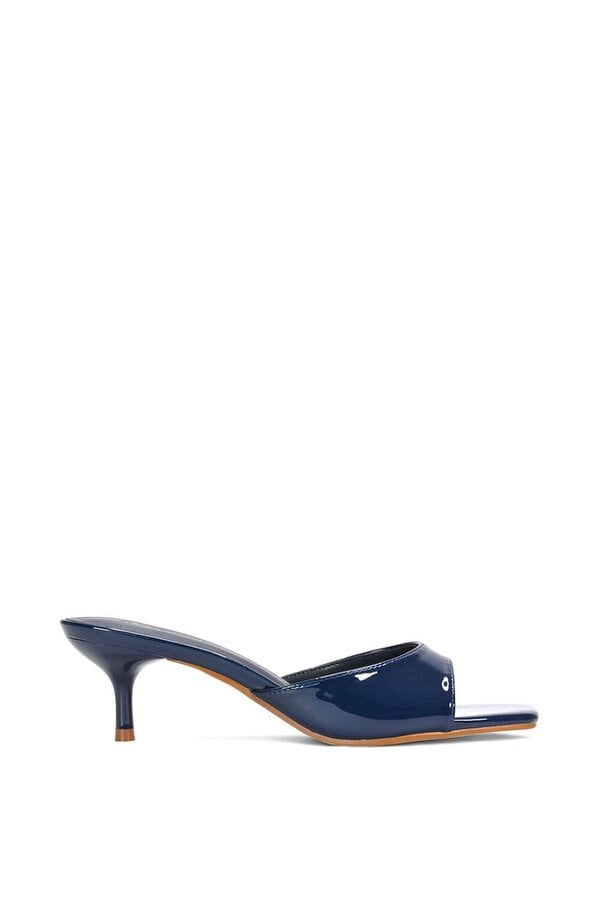 XY LONDON Square Toe Kitten Heel Slip On Heeled Sandal Mules - Navy