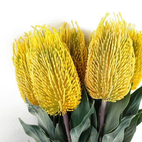 Leaf Pack of 6 x 75cm Banksia Menziesii Yellow Flower Stem Artificial