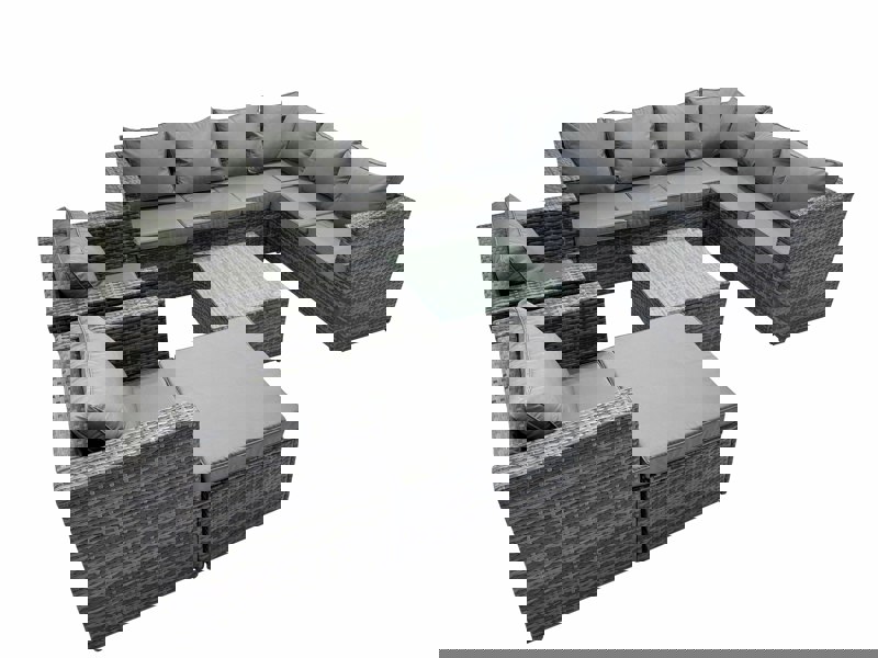 Fimous Outdoor PE Rattan Garden Furniture Sofa Set with Square Coffee Table Big Stool 2 Chair Dark Grey