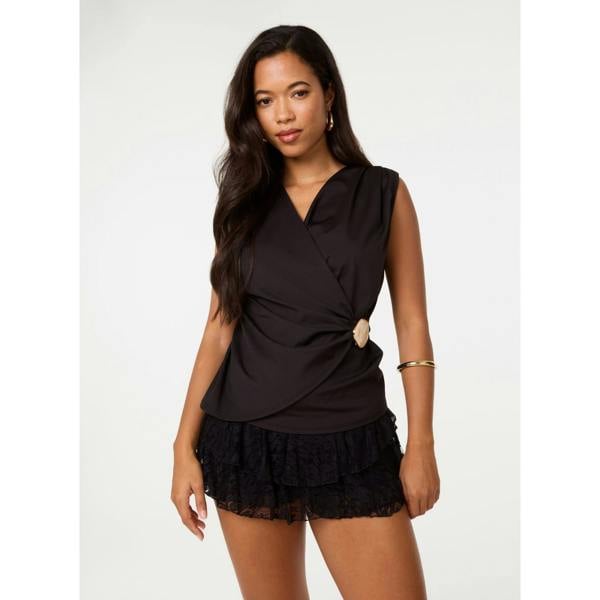 Pink Vanilla Stone Buckle Cross Over Slinky Top