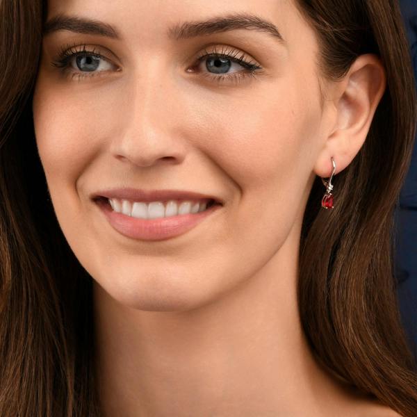 Zavana Silver Small Pear Shaped Red Cubic Zirconia Leverback Drop Earrings For Women