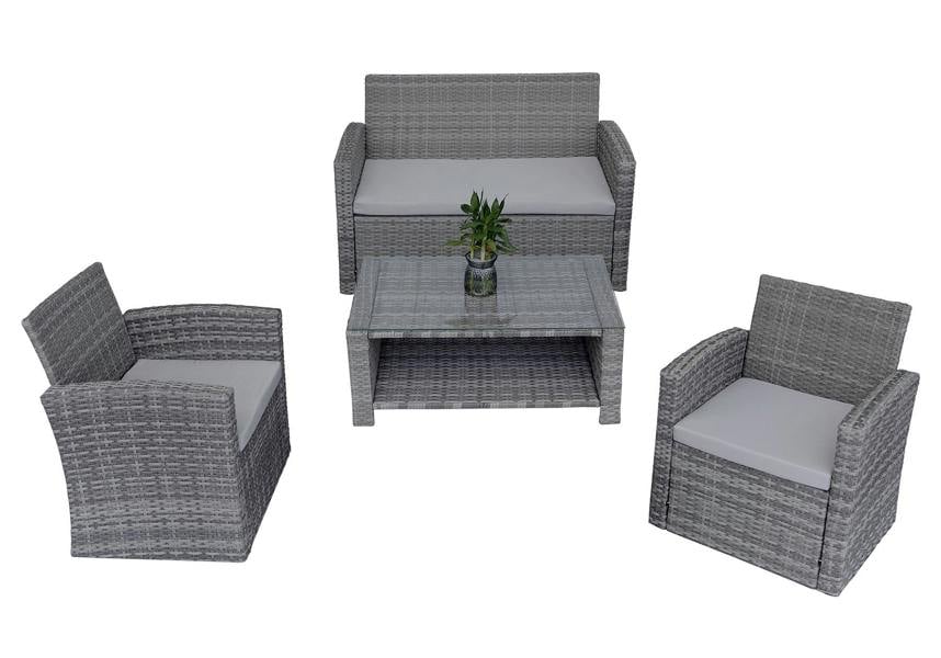 Shatchi 4 Seater Rattan Garden Furniture Set – 2 Chairs, Loveseat Sofa, Coffee Table Outdoor Patio Set