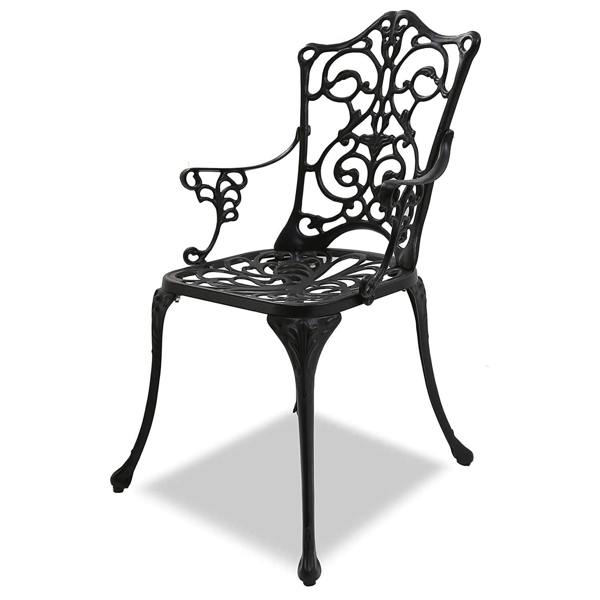 Homeology TABREEZ Opulent Garden and Patio Table and 4 Large Chairs with Armrests Cast Aluminium Bistro Set - Black
