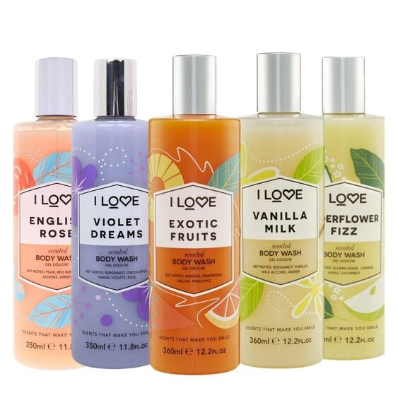 I Love Body Wash Gift Set 5 x 350ml Vegan Shower Gel Assorted Fragrances