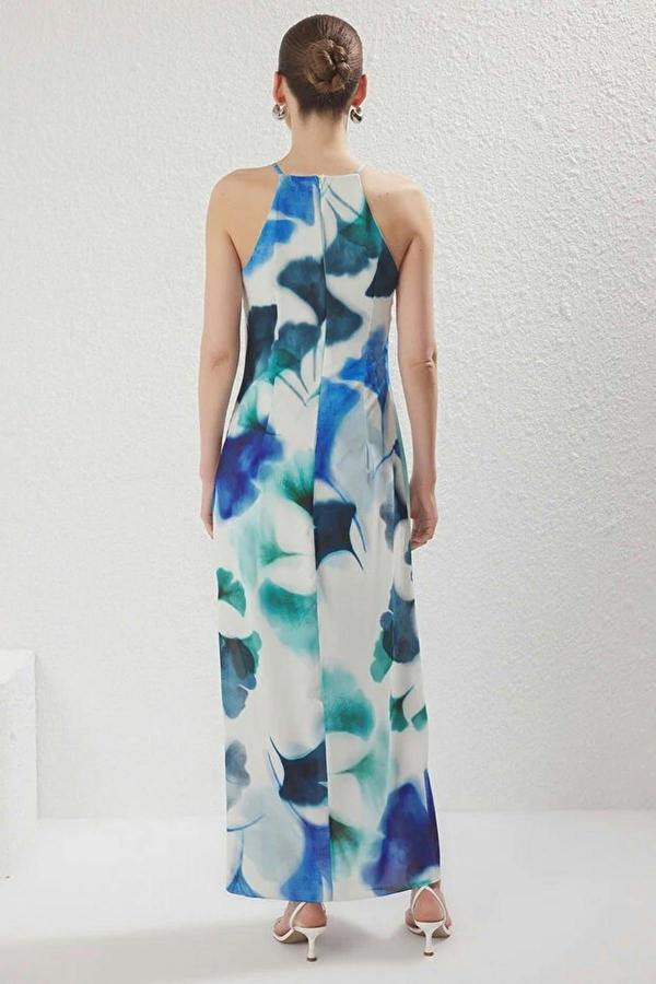 WOVCOR Halter Neck Sleeveless Maxi Dress with Tie-Dye Print