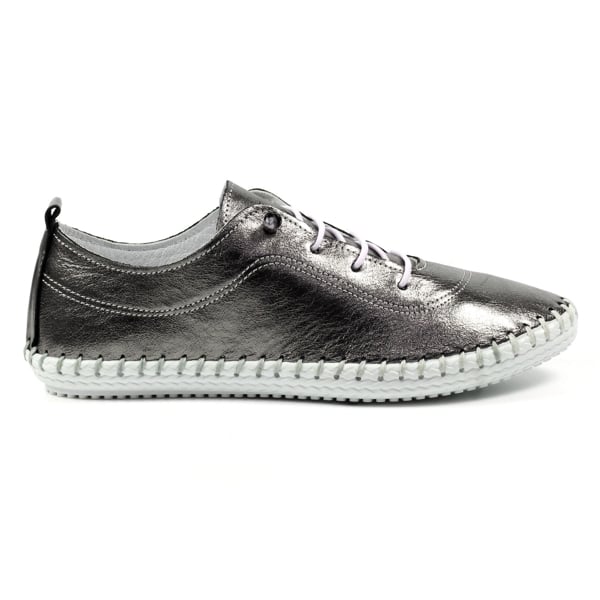 Lunar Women's St Ives Metallic Leather Plimsolls - Pewter