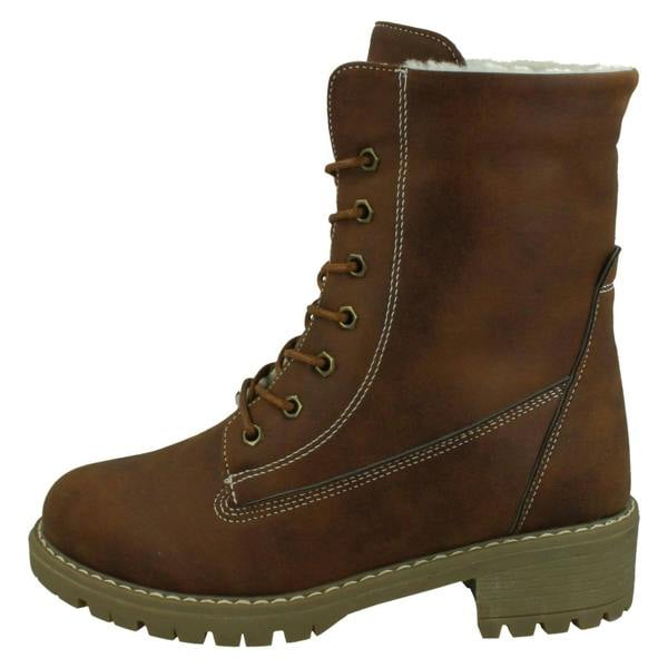 Spot On Ladies Spot On Mid Heel Lace Up Fleece Lined Calf Boots F51217