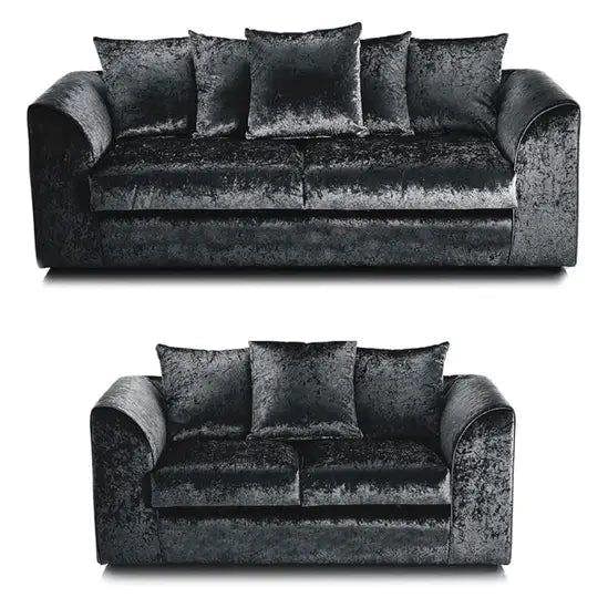 Snug Furniture Venice Crushed Velvet 3+2 Black Sofa Set