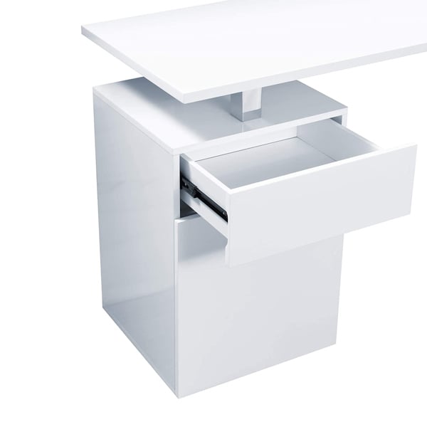 Centurion Supports CALISTA Gloss White with Brushed Steel Legs 3-Drawer Contemporary Home Office Computer Desk