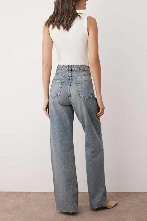 WOVCOR High Waist Wide Leg Jeans with Cut-Out Legs