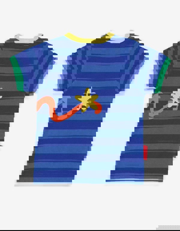 Organic Octopus Applique Dark Blue Striped T-Shirt - Toby Tiger UK Retail