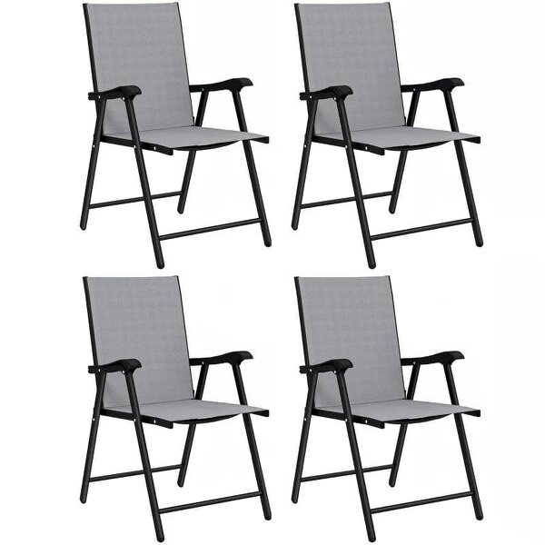 Folding Garden Chairs Set of 4, Foldable Garden Dining Chairs with High Back, Armrests, Texteline Seat, Light Grey