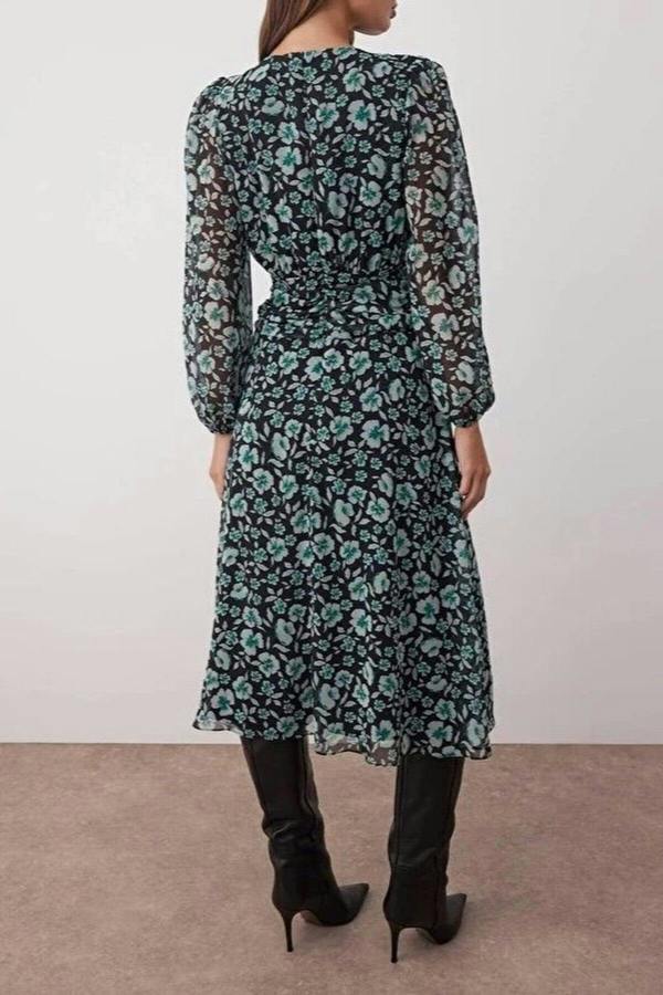 WOVCOR Floral Patterned A-Line Boho Maxi Woven Dress