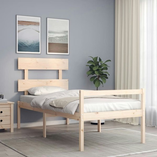 Berkfield Bed Frame with Headboard Single Solid Wood