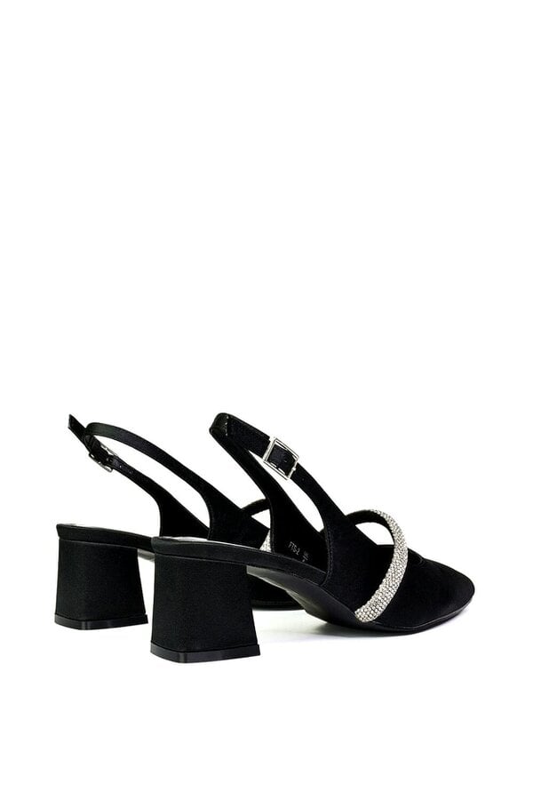 XY LONDON Slingback Strappy Pointed Toe Diamante Mid Block Heels