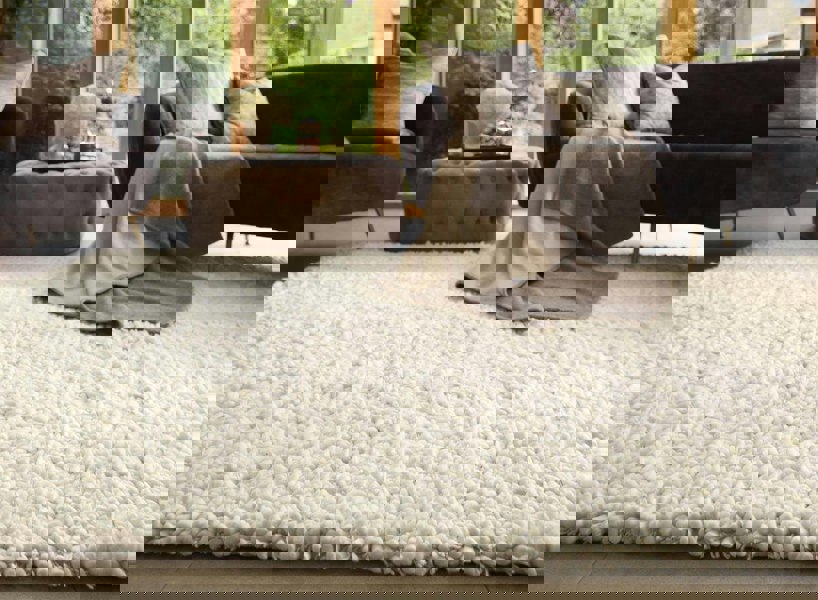 Maine Ivory Shaggy Pile Wool Rug |Homestead Haven Collection