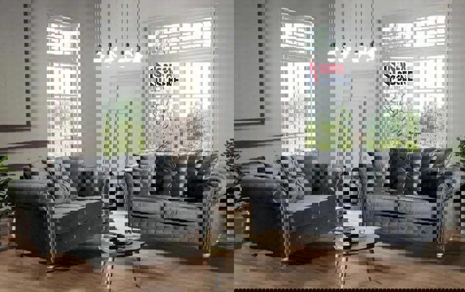 Sofa Scene Olympia Grey Velvet Chesterfield Living Room Furniture Range