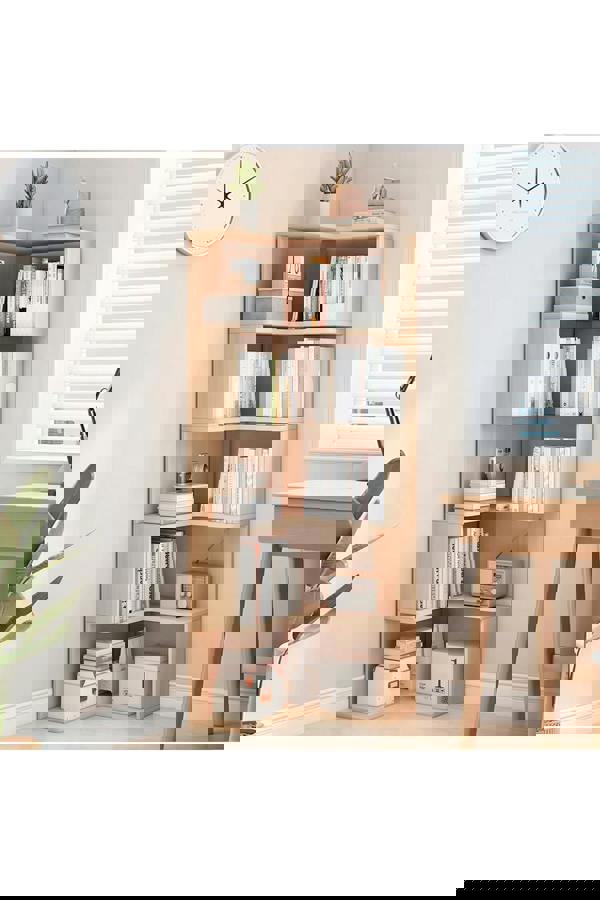 Living and Home 6/5/4-Tier L-shaped Corner Bookshelf Wooden Storage Rack Bookcase Holder Organizer