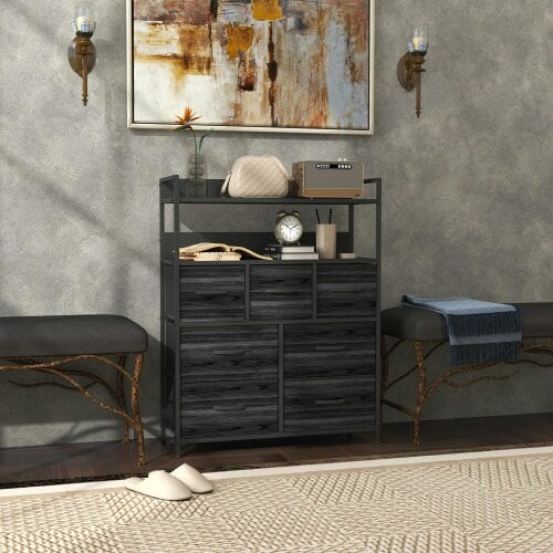 Wyld Haus Latoli Fabric And Wood Black 7 Drawer Rustic Storage Chest