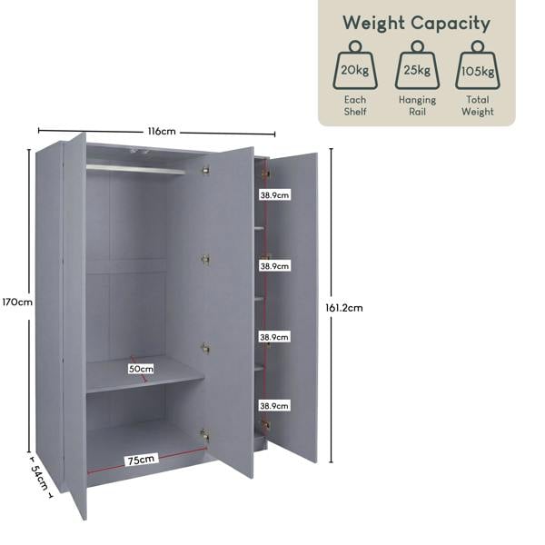 Vida Designs Denver 3 Door Mirrored Wardrobe