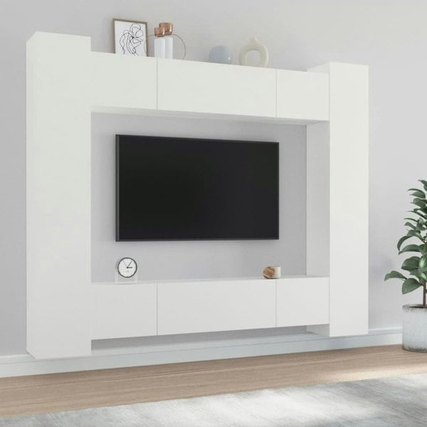 Berkfield 8 Piece TV Cabinet Set White Engineered Wood