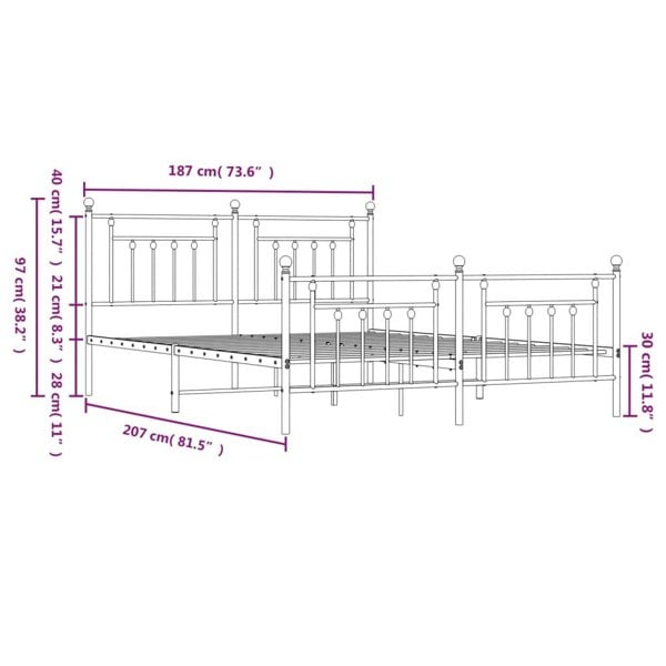 Berkfield Metal Bed Frame with Headboard and Footboard Black 180x200 cm