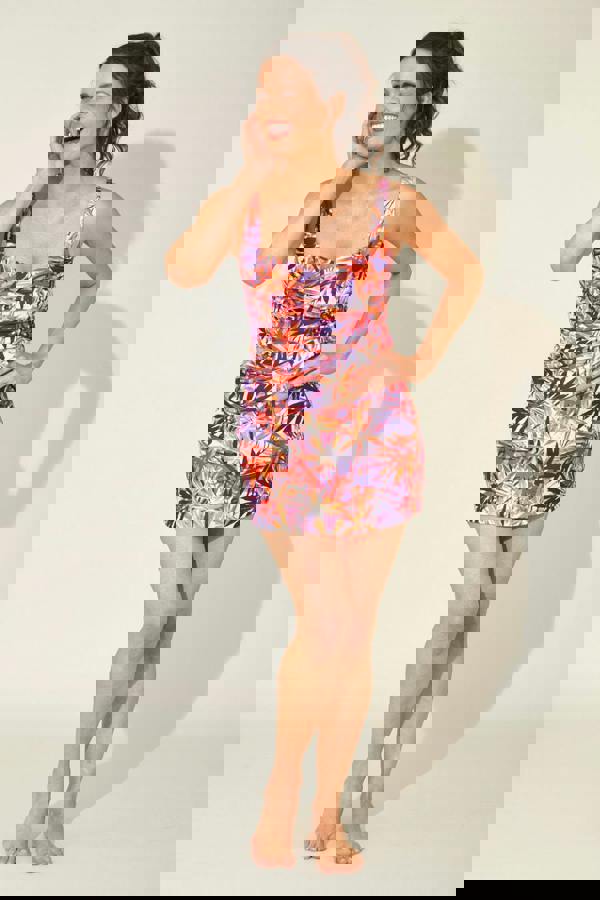 Leaf Ruched Front Tankini Top