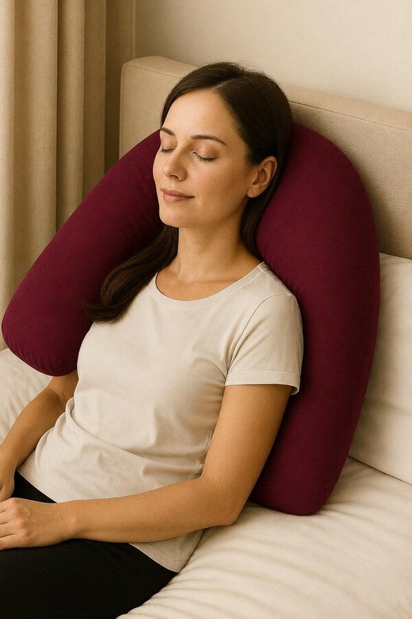 Night Zone Easy Care Polycotton V Shaped Pillow – Orthopaedic Support Pillow with Case or Cover Only - Wine - Cover Only