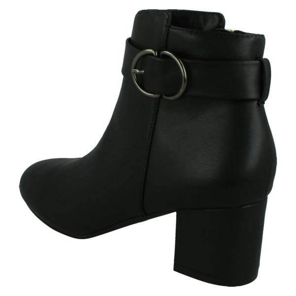 Spot On Ladies Spot On Block Heel Wide Fit Ankle Boot with Buckle and Inside Zip F51247