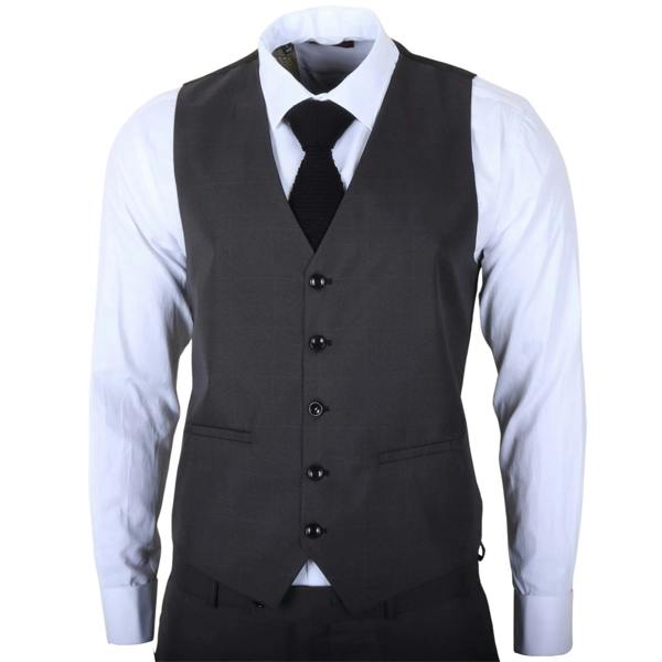 TruClothing IM51 - Men's Charcoal Check 3 Piece Tailored Fit Suit
