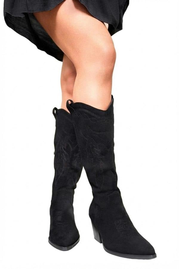Samira Block Heel Cowboy Boots - Black_wb