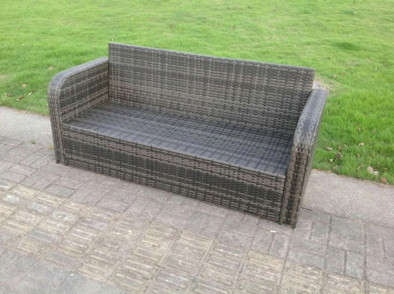 Fimous Dark Grey Mix PE Wicker Rattan Garden Furniture Set Sofa Set Reclining Adjustable Chair 6 Seater Oblong Coffee Table