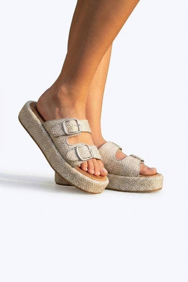 Vera Diamond Pattern Platform Sandals - Silver_wb