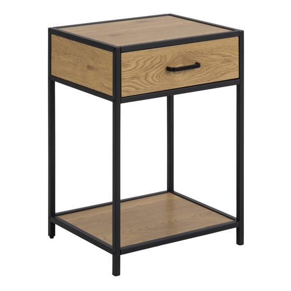 Furniture To Go Seaford Bedside Table with 1 Drawer in Black & Oak