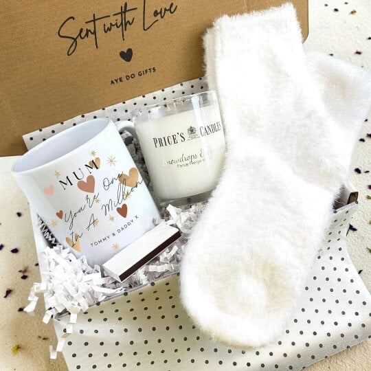 Aye Do Gifts Personalised Mum You're One In A Million Mug, Candle & Socks Gift Hamper | Birthday Gift