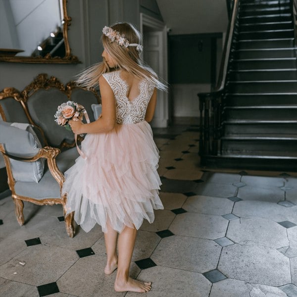 UK Flower Girl Boutique Boho Dreams Dress - Blush Appliqué