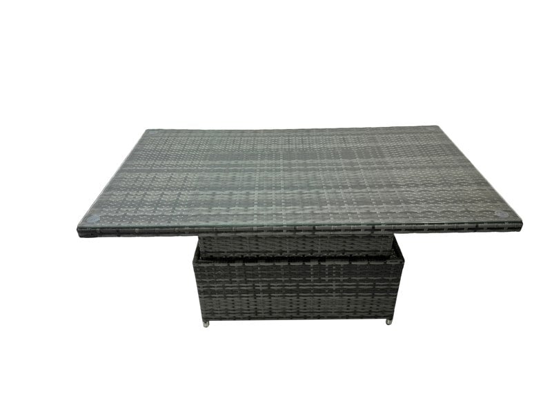 Fimous 10 Seat Rattan Garden Furniture Corner Sofa Set Outdoor Adjustable Lifting Dining or Coffee Table Set with 2 Big Footstools Dark Grey Mixed