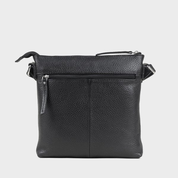 Assots London 'RUE' Black Pebble Grain Real Leather Crossbody Bag