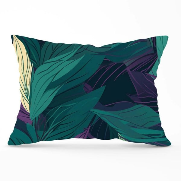 Warren Reed Green Purple Tropical Leaves Cushions