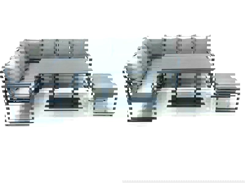 Fimous Aluminum Outdoor Garden Furniture Set Corner Sofa Big Footstool Adjustable Rising Lifting Dining Table Sets Dark Grey