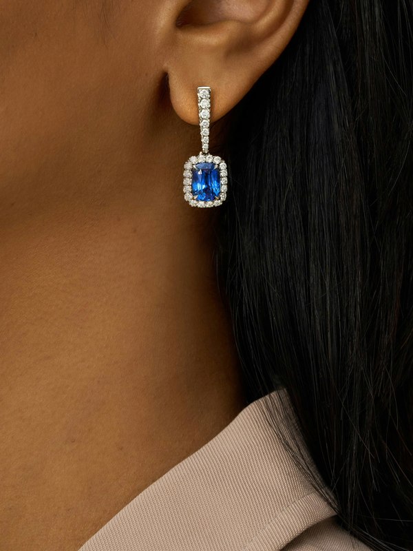 Gemdaia Blue Sapphire & Diamond Earrings: 6ct Ceylon Sapphires