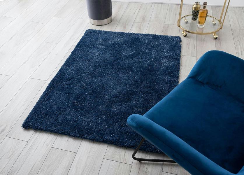 A.Unique Home Rome Sparkle Rug - 2.5cm Low Pile 1050GSM - Navy - 110x150cm