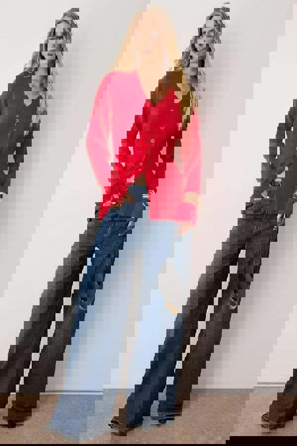 WOVCOR V-Neck Mercerized Look Premium Yarn Knit Cardigan