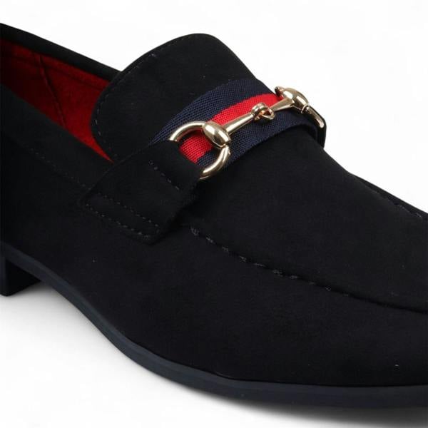 Dolcetto Men's Suede Loafers with Gold Buckle Slip-On Dress Shoes