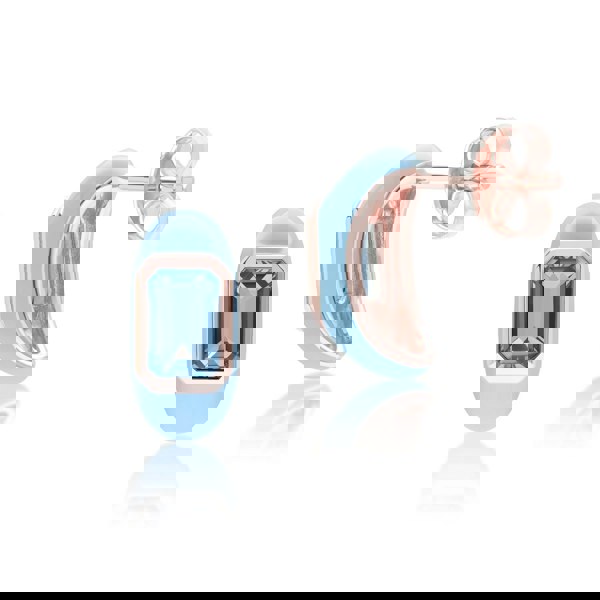 Gemondo Siberian Waltz Blue Enamel & Octagon Sky Blue Topaz Half Hoop Earrings In Rose Gold Vermeil