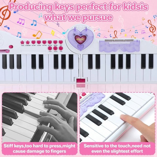deAO Toys Pink Kids Musical Keyboard Toy with Microphone 40-Key Foldable Piano with Music Lights