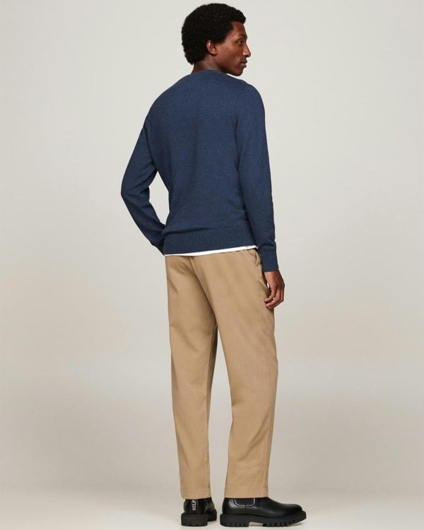 Tommy Hilfiger Organic Cotton Cashmere Mens Crew Sweater - Aegean Sea Heather