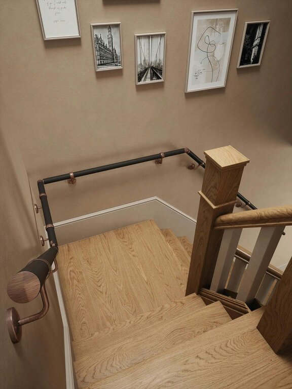 Handrails Direct Burcot Espresso Leather Quarter Landing Handrail