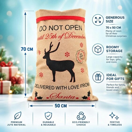 Shatchi 12Pcs Large Santa Sacks Christmas Hessian Gift Bag Stocking Filler, 70x50cm